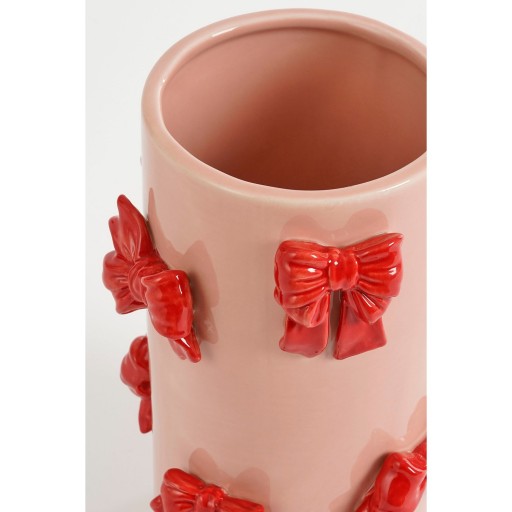 Vaas met Strikjes - H26 x Ø17 cm - Dolomiet - Rood, Lichtroze