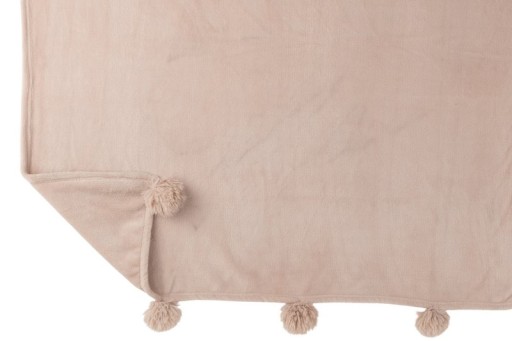 J-Line Plaid Pompom - polyester - donker beige - 170 x 130 cm