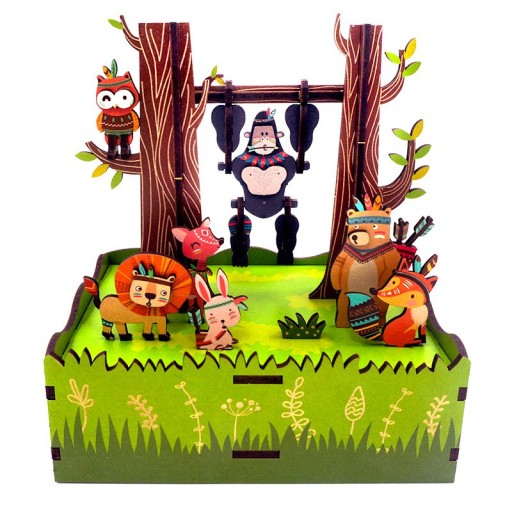 Music box DIY 3D Wooden Puzzle Jungle Games Tone-Cheer, TQ050, 10.3x10.5x15.5cm