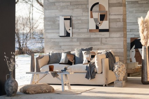 J-Line cushion Etnic Rectangle - cotton - blue/beige