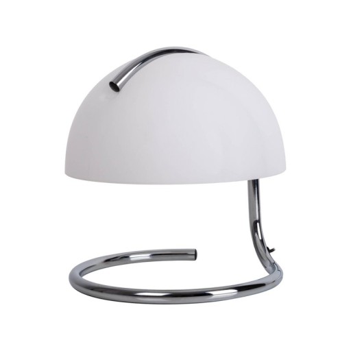 Table lamp "Burano" white, approx. 25 cm high, Ø 23.5 cm, made of chrome -colored metal and black glass, E27.