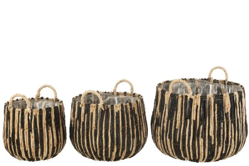 J-Line Set of 3 Basket Maste Corn/Iron Black/Natural