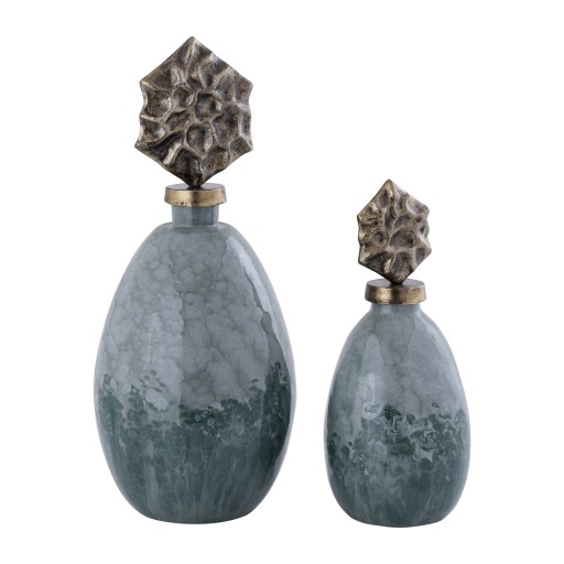 Cherisee Green Glass Statue Brass Lid High