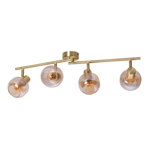 4er Spot/Deckenleuchte "LIBBY", klassische Deckenlampe aus messingfarbenem Metall und getöntem Glas in Amber, mit E14-Fassung, für Esszimmer, Wohnzimmer, Diele oder Büro, 80 cm lang