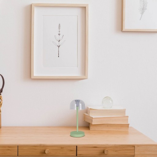 2-Set LED battery table lamp "Gomba" for outside and inside, made of metal and plastic in MINT, 18.5 cm high