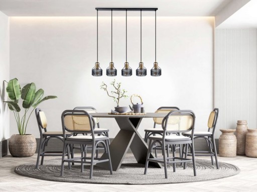 5er Pendelleuchte "FORO" Retro Pendellampe aus Metall in Schwarz, und Gold mit E27-Fassungen, 96 cm lang. Stilvolle Beleuchtung für Wohnzimmer, Esszimmer oder Küche.