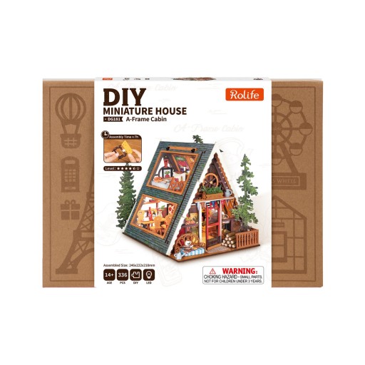 Robotime, DIY miniatuurhuis, A-Frame Cabin, DG181, 24,6x22,2x21,8 cm