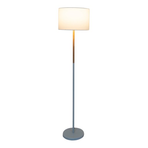 Textile standing lamp "Tessile", floor lamp made of metal, rubber tree and fabric in white and nature, E27 socket, standing lamp 126 cm high
