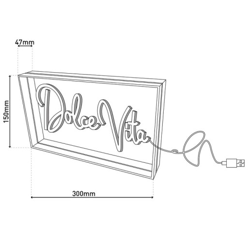 LED font light "Dolce Vita" decoration for inside 30 x 15 cm, in blue and magenta-red