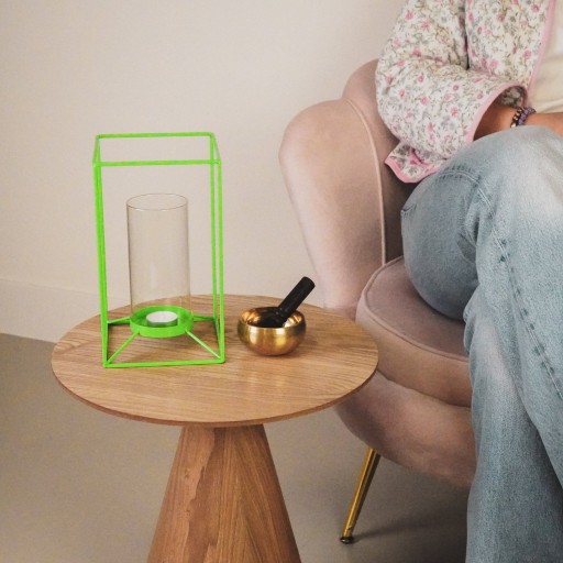 Lantaarn - Metaal/glas - Neon Green - 14,5x14,5x25cm