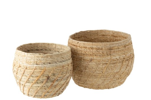 J-Line Set Of Two Baskets Raffael Round Raffia Natural