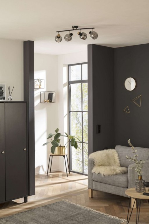 4er Spot Deckenleuchte "FUMOSO", Deckenlampe aus Metall und Rauchglas in Schwarz,, mit E14-Fassung, für Esszimmer, Wohnzimmer, Diele oder Büro, 80 x 20 cm