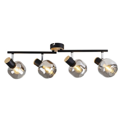 4er Spot Deckenleuchte "FUMOSO", Deckenlampe aus Metall und Rauchglas in Schwarz,, mit E14-Fassung, für Esszimmer, Wohnzimmer, Diele oder Büro, 80 x 20 cm