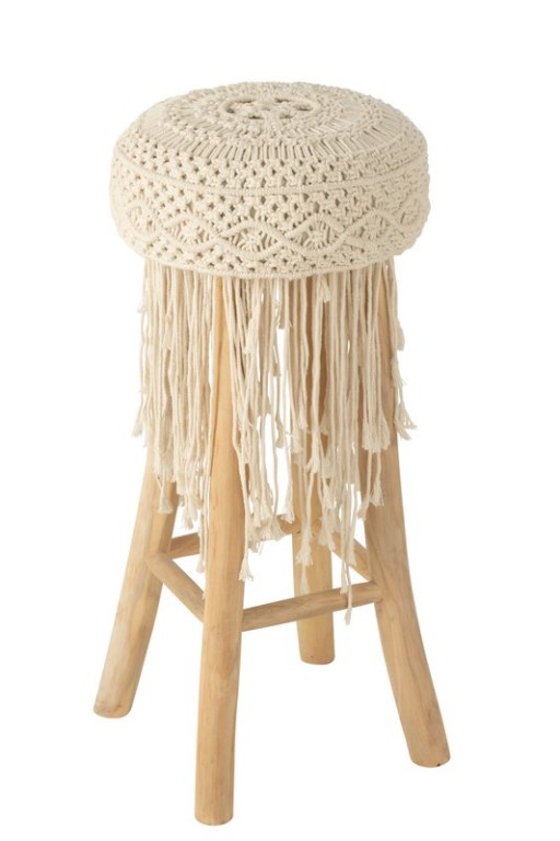 J-Line Bar Chair Fringes Wood/Macrame White
