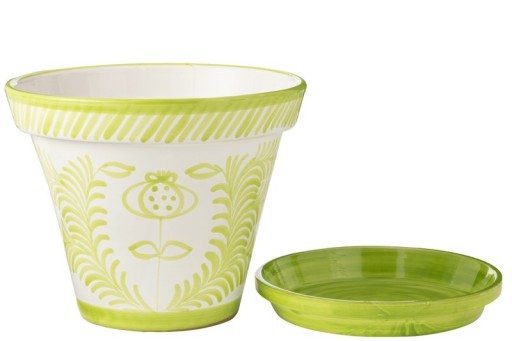 J-Line Flowerpot+Plate Granada Handmade+Painted Ceramic Green Extra Large