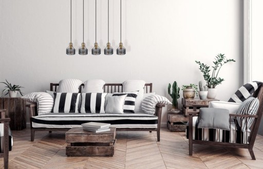 5er Pendelleuchte "FORO" Retro Pendellampe aus Metall in Schwarz, und Gold mit E27-Fassungen, 96 cm lang. Stilvolle Beleuchtung für Wohnzimmer, Esszimmer oder Küche.