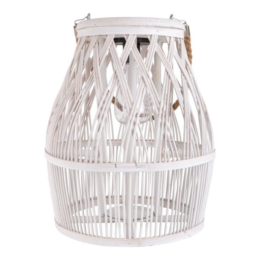 LED Solar-Dekoleuchte "Korbinian" für Garten und Terrasse aus Holz und Rattan in natur, Solar Lampe 34 cm hoch