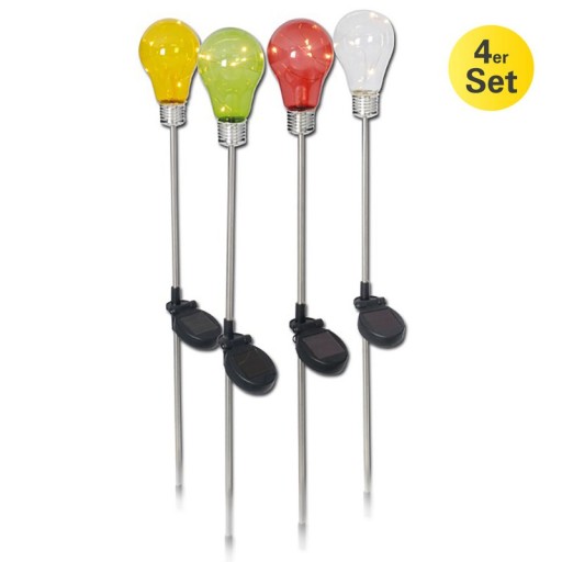 Set of 4 decorative solar ground spikes "light bulb"