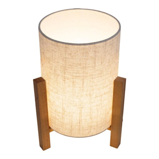 Tischleuchte "MATILDA" klassische Tischlampe mit natürlicher Ausstrahlung durch Holz und Stoffschirm, E27 Fassung, 32 cm hoch