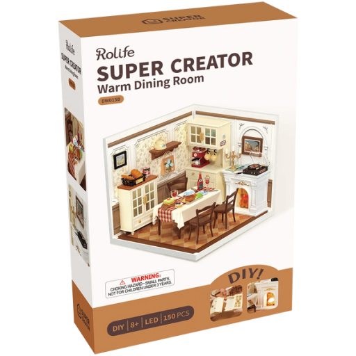 DIY Huisje Super Creator Warm Dinning Room, Robotime, DW015B, 16,3x16,3x15,2cm