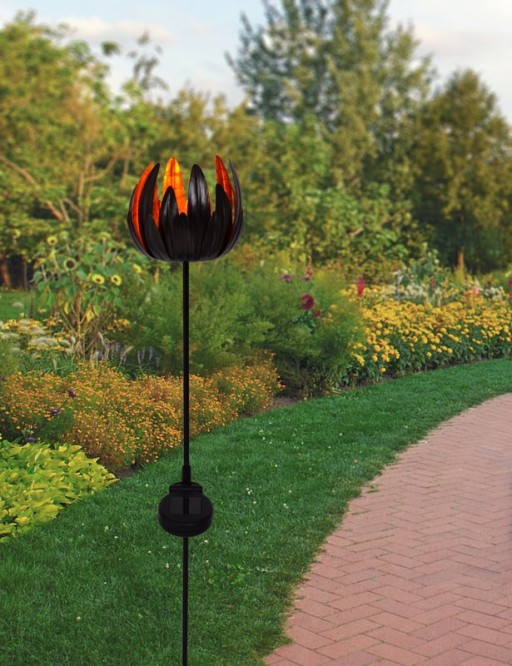 LED solar skewer "flower", for outside, metal and plastic earth skewer in copper, with integrated LED