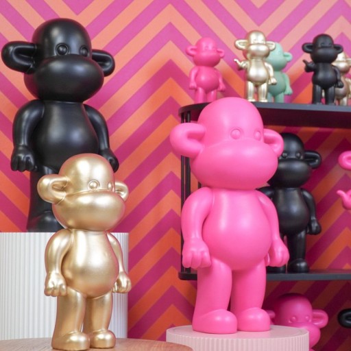 Ornament - Monkey Figurine 'The Legend'- Polyresin - Pink - 33x21x50cm