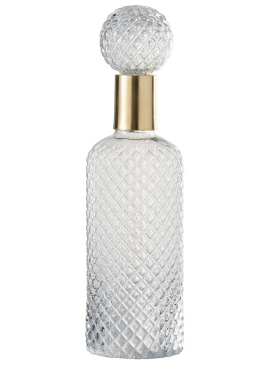 J-Line Grote Decoratie Fles met Stop | Transparant Glas | Reliefpatroon