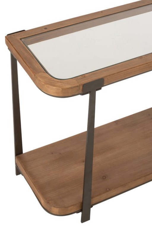 J-Line Console Spruce Wood/Glass Natural/Black