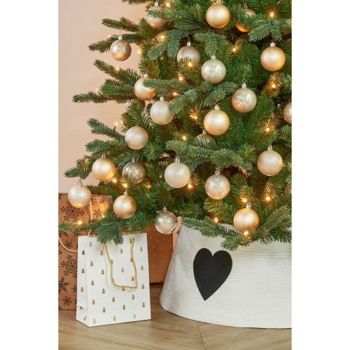 Kerstboomrok met Hart - L50 x B50 x H26 cm - Papier, Vilt - Wit, Zwart