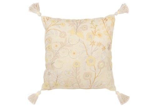 J-Line cushion Square Flowers + Tassels - cotton - light yellow