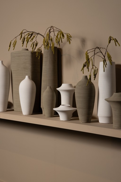 Rinder White Matt Ceramic Wide Ring Vase High L