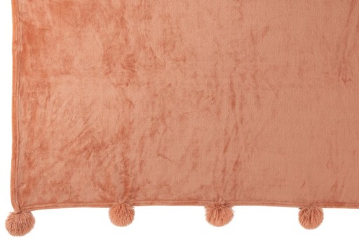 J-Line Plaid Pompom - polyester - perzik - 170 x 130 cm