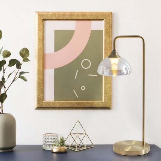 LED table lamp "Varna", table lamp made of brass -colored metal and iridescent glass, firmly built -in LEDs, 45 cm high, stylish lighting for living room, dining room or hallway