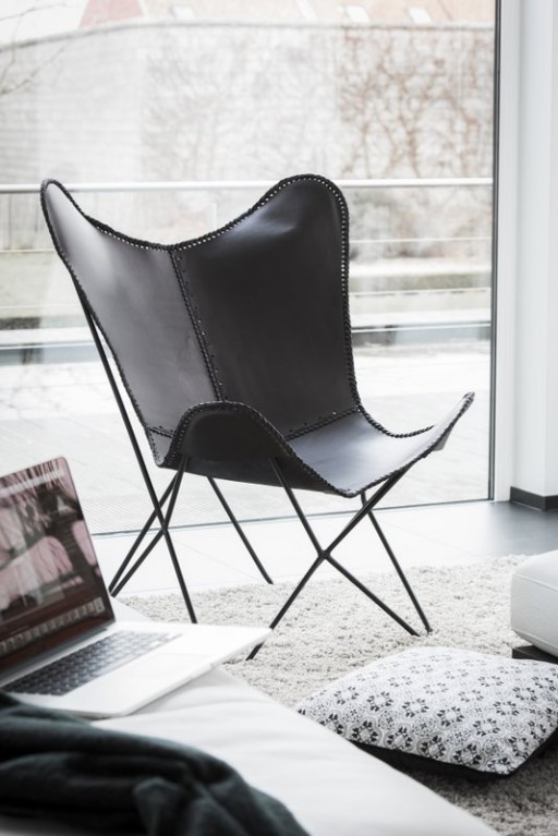 J-Line Lounge chair - leather/metal - black