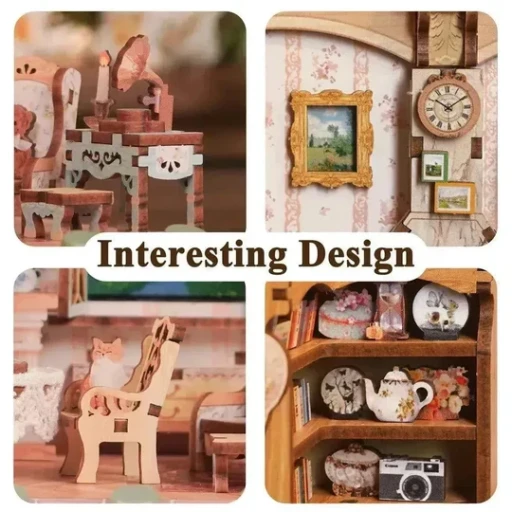 Tonecheer, DIY 3D Houten Puzzel met 6 verschillende geluidseffecten en stofkap, Miniature House The Pastoral Home, TQ400, 18x14,5x15,4cm