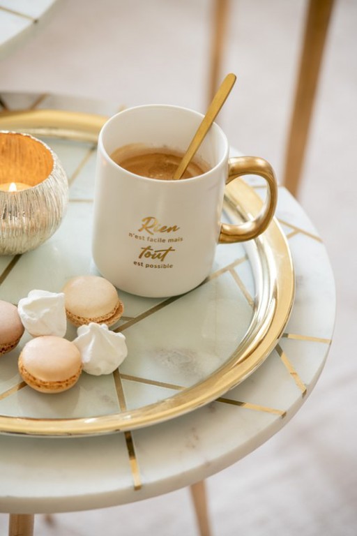 J-Line side table - marble/iron - gold/white