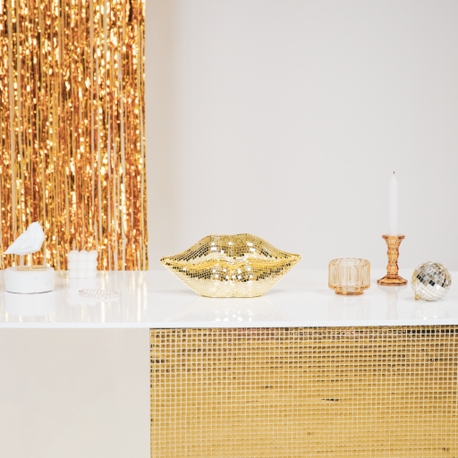 Ornament - disco -lippen - glas - goud - 29x10x13,5 cm