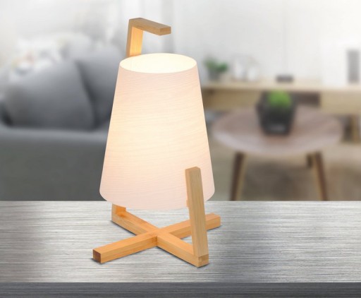Bamboo table lamp with plastic screen "Shoji", with bamboo frame, nature and white, approx. 32 cm high, E14, for living room, dining room and office