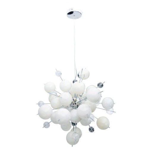 Pendant lamp "explosion" white made of metal and glass, G9 versions, for dining room, living room, hallway or office, hanging lamp Øca 65 cm