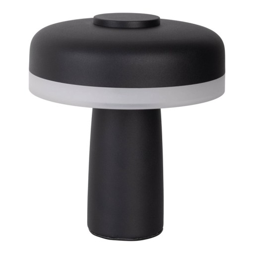 Cordless tablet light "Pilu", 16.5 cm high, above Ø of 15 cm, metal in black, white plastic, integrated LEDs, 280 lumens, dimmable by touch sensor, warm white