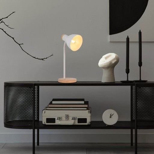 "Marie" desk lamp made of metal and wood, E14, white, 36.5 cm high