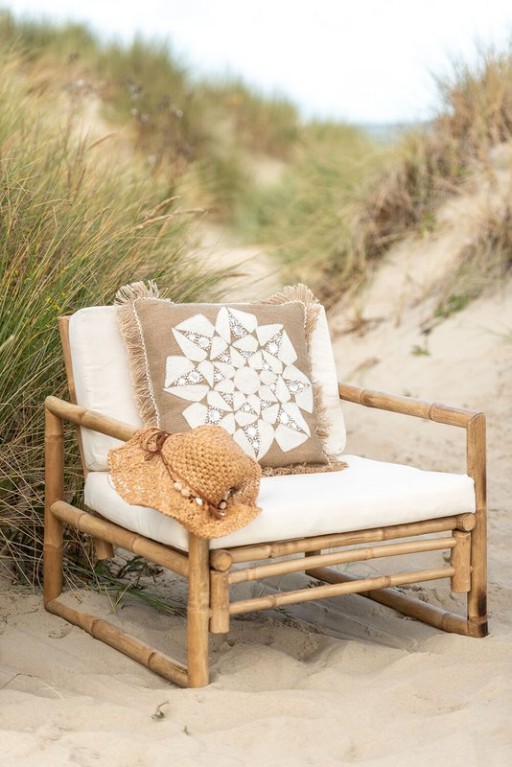 J-Line cushion Flower Abstract - jute - natural/beige