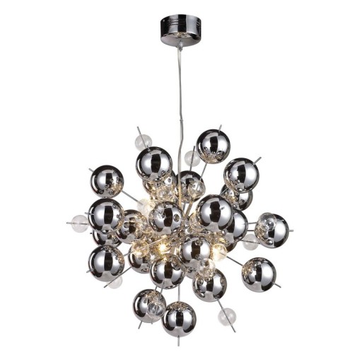 Pendelleuchte "EXPLOSION" chrom aus Metall und Glas, G9 Fassungen, Hängelampe für Esszimmer, Wohnzimmer, Diele oder Büro, Øca. 65 cm