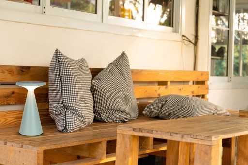 Solar battery table lamp "Palu" for outside and inside, made of plastic in green, 20 cm high