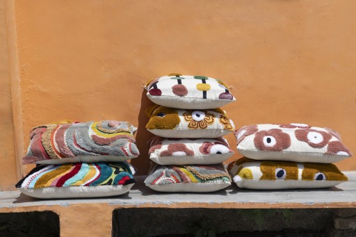 Courtneay Blue Rectangle Embroidery Cushion Lines