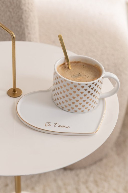 J-Line Mug + Plate + Spoon Heart Ceramic White/Gold