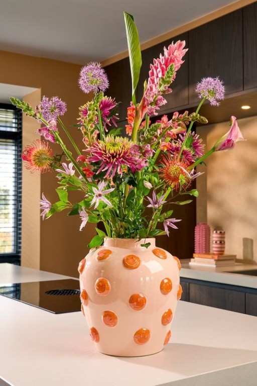 Smiley Vase - H33 x Ø30 cm - Ceramic - Light pink, Orange