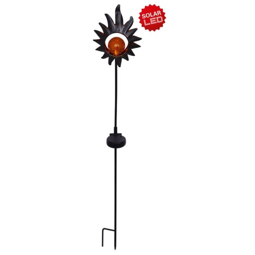 LED solar skewer "Sun" 93.5 cm, for outside, metal and glass earth skewer in black, with integrated LED