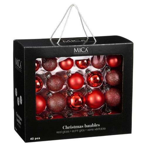 Kerstballen Set | 42 Stuks | Glas | Rood - Ø5/6/7 cm - Product afbeelding