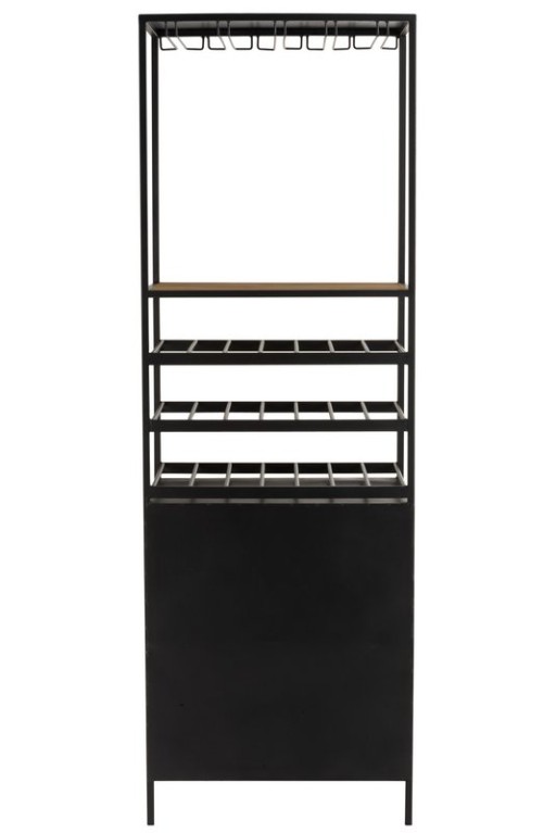 J -Line Cabinet Wine Bottles + Glasses - Metal/Wood - Natural